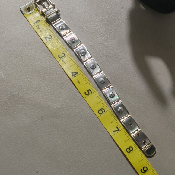 Hendi Bendal Hinge Belt Buckle Bracelet MOP Signature Logo Gold Tone Rhinestone - Picture 2 of 16